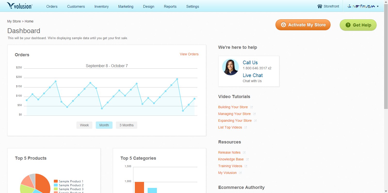 Volusion ecommerce dashboard